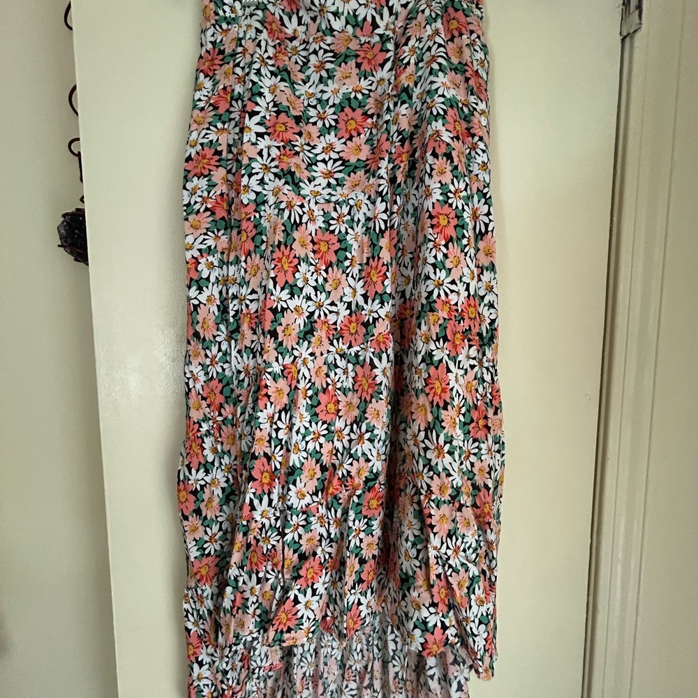 Orange and White Pleated A-Line Maxi Skirt